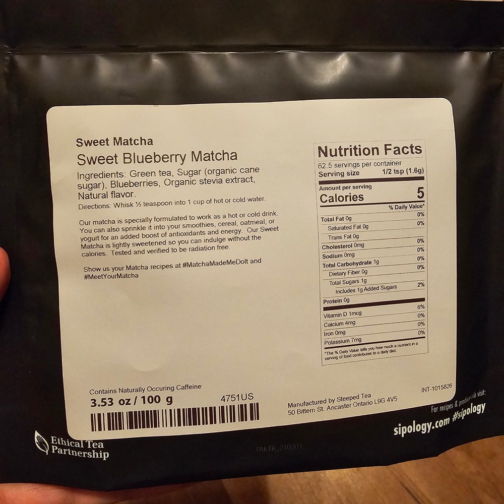 Sipology Sweet Blueberry Matcha Green Tea Powder 100g 3.53oz Bag 4751US